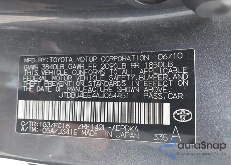 2010 Toyota Corolla Le from USA, damaged, VIN JTDBU4EE4AJ064451
